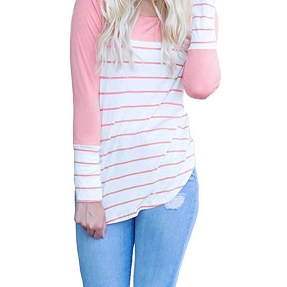 Pink Solid Color Patchwork Long Sleeve Top
